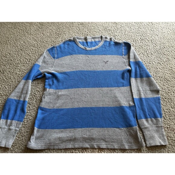American Eagle Outfitters Other - American Eagle Shirt Mens LARGE Long Sleeve Gray  Blue Waffle Knit
